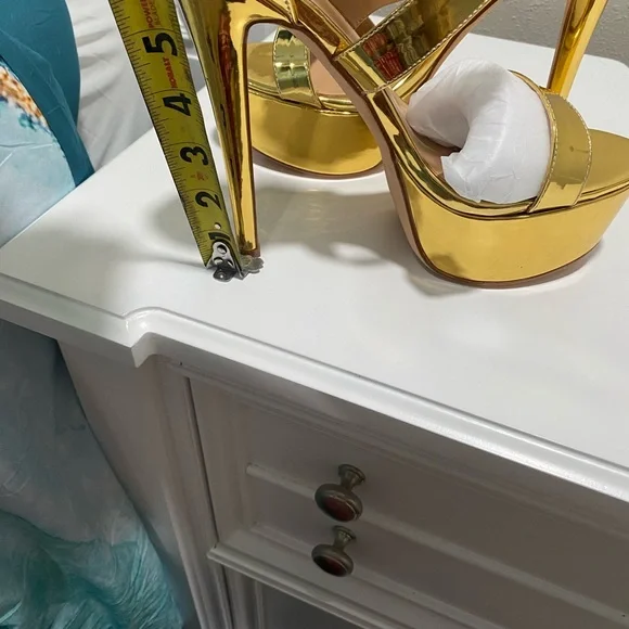 Gold Strappy High Heel Sandals - Picture 2 of 7